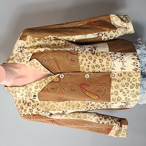 Silk Jacket Womens‎ Size Large Western Animal Print Statement Bead Patchwork 90s